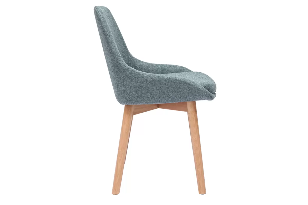 Miliboo Sillas Modernas-Set de 2 sillas nórdicas de tela verde grisáceo y madera clara maciza HOLO