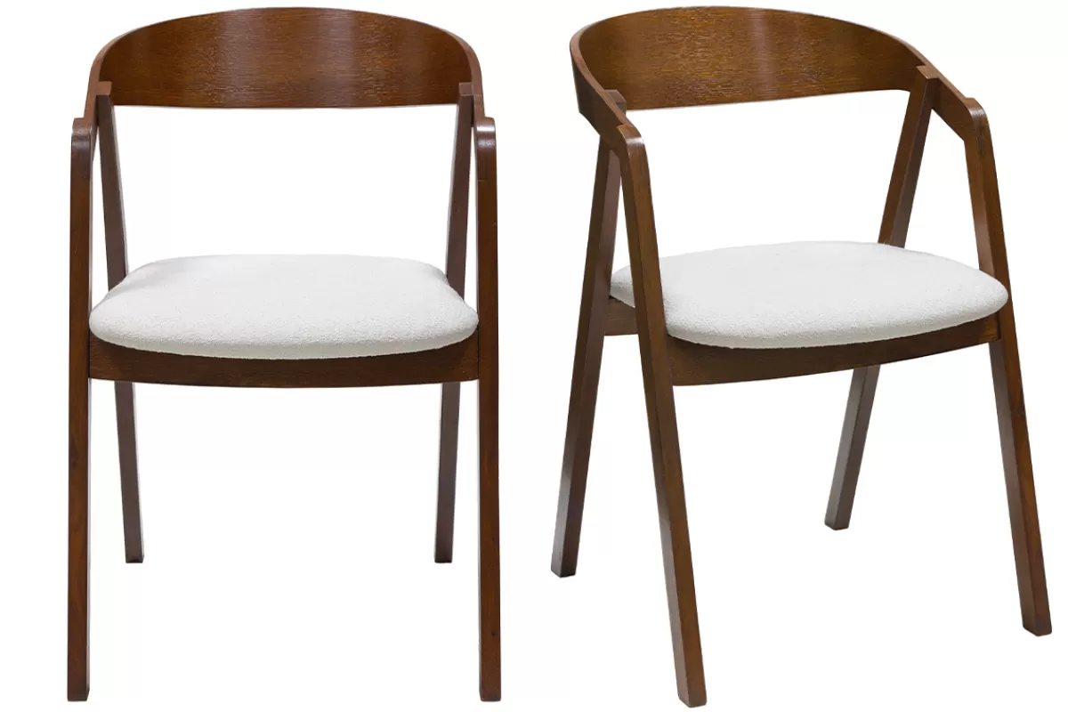 Miliboo Sillas Modernas-Set de 2 sillas vintage apilables de madera maciza teñida de nogal y borreguillo blanco LOVA