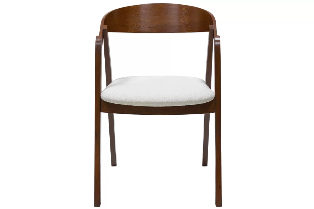 Miliboo Sillas Modernas-Set de 2 sillas vintage apilables de madera maciza teñida de nogal y borreguillo blanco LOVA