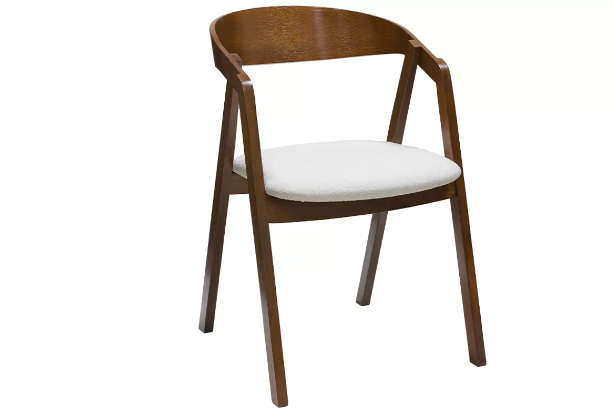 Miliboo Sillas Modernas-Set de 2 sillas vintage apilables de madera maciza teñida de nogal y borreguillo blanco LOVA