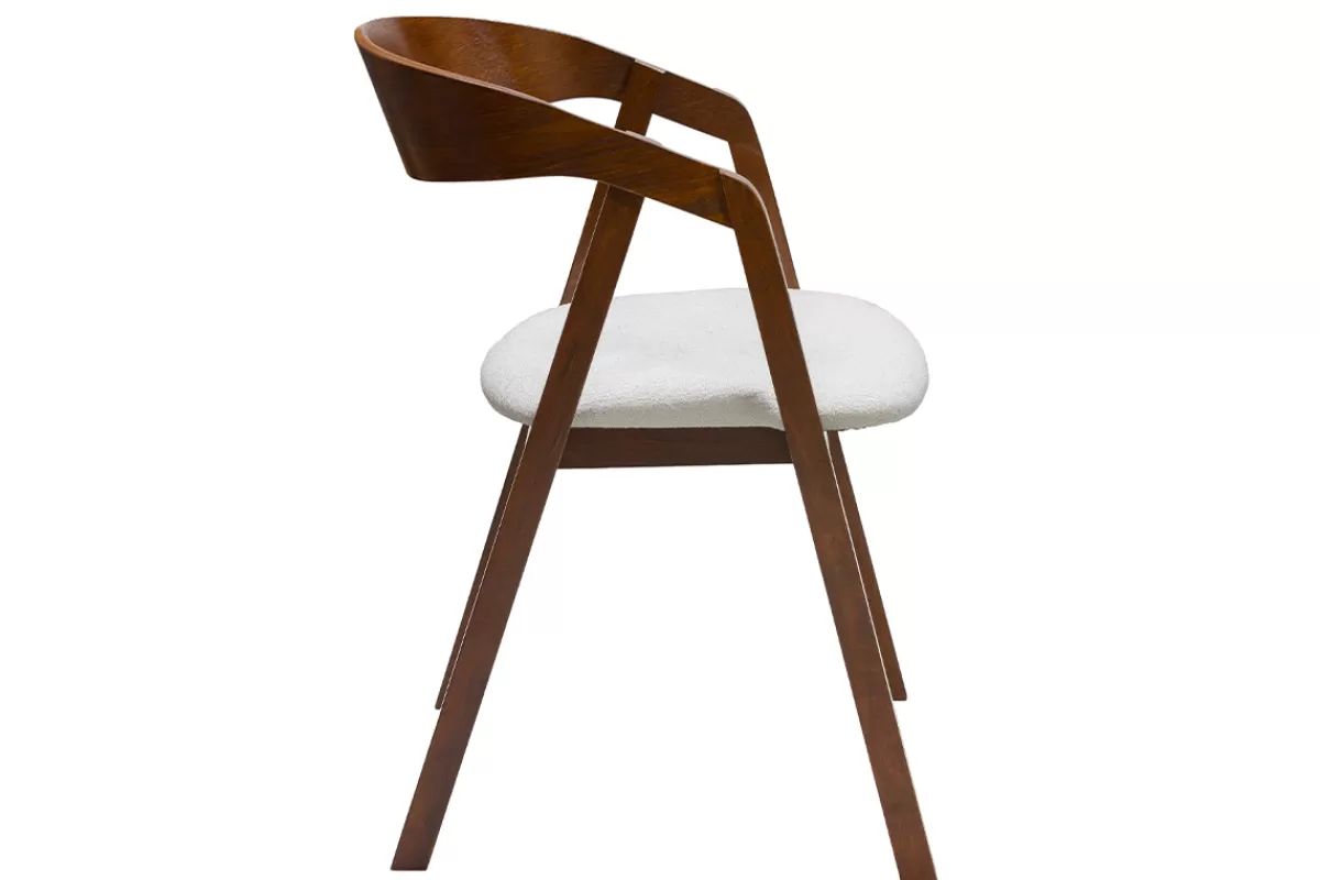 Miliboo Sillas Modernas-Set de 2 sillas vintage apilables de madera maciza teñida de nogal y borreguillo blanco LOVA