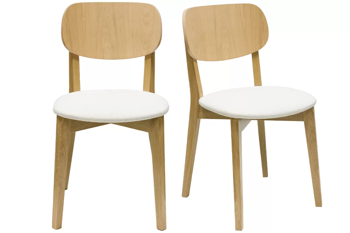 Miliboo Sillas Modernas-Set de 2 sillas vintage de madera de roble claro y borreguillo LUCIA