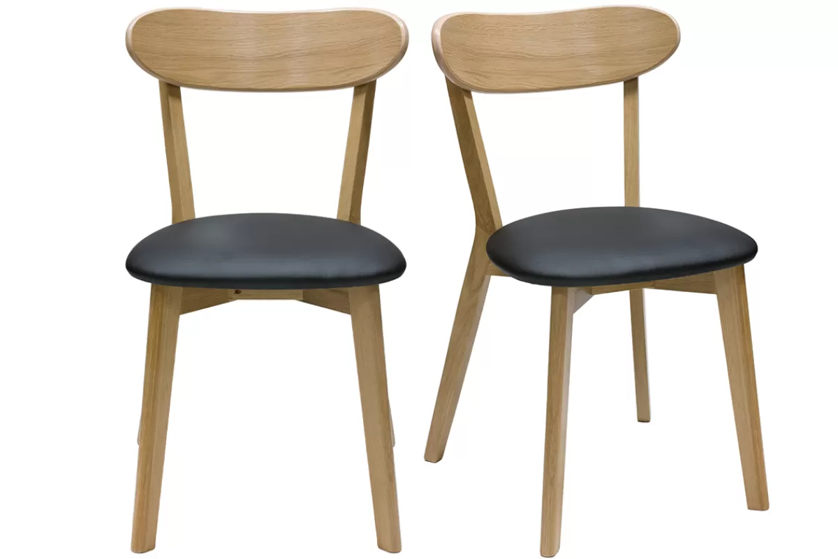 Miliboo Sillas Modernas-Set de 2 sillas vintage de madera de roble claro y negro DOVE