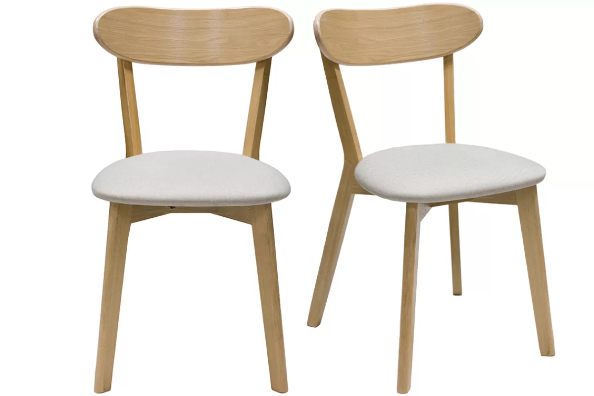 Miliboo Sillas Modernas-Set de 2 sillas vintage de madera de roble claro y tela beige DOVE