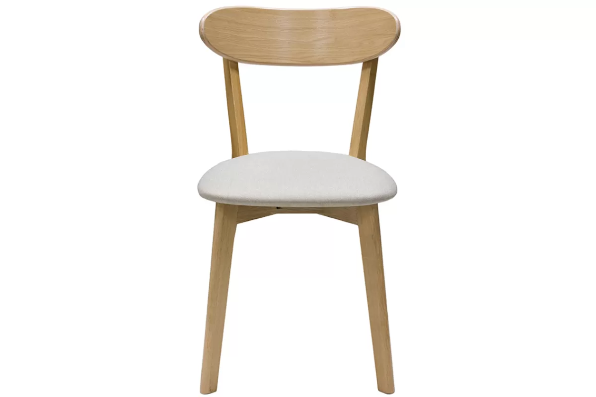 Miliboo Sillas Modernas-Set de 2 sillas vintage de madera de roble claro y tela beige DOVE