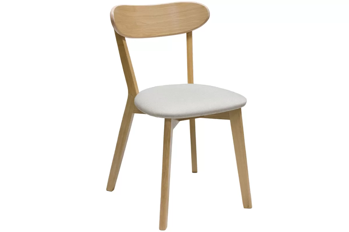 Miliboo Sillas Modernas-Set de 2 sillas vintage de madera de roble claro y tela beige DOVE