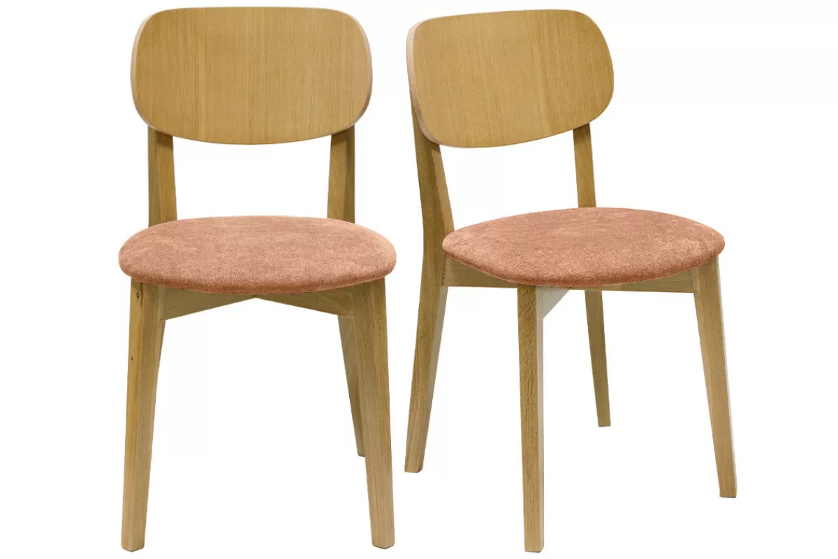 Miliboo Sillas Modernas-Set de 2 sillas vintage de madera de roble claro y tela efecto aterciopelado terracota LUCIA