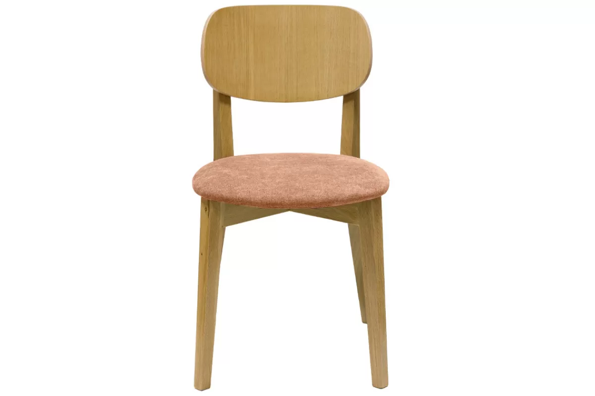 Miliboo Sillas Modernas-Set de 2 sillas vintage de madera de roble claro y tela efecto aterciopelado terracota LUCIA