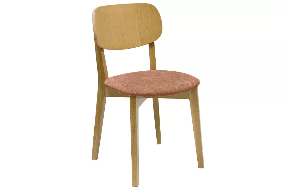 Miliboo Sillas Modernas-Set de 2 sillas vintage de madera de roble claro y tela efecto aterciopelado terracota LUCIA