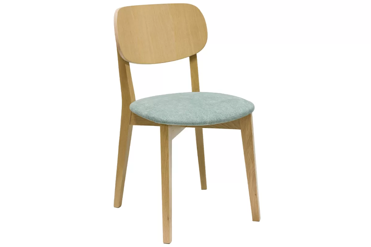 Miliboo Sillas Modernas-Set de 2 sillas vintage de madera de roble claro y tela efecto aterciopelado verde celadón LUCIA