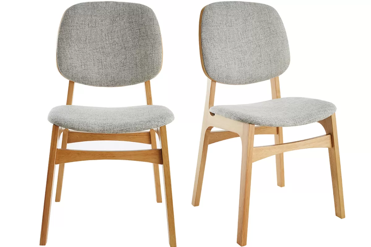 Miliboo Sillas Modernas | Sillas De Madera-Set de 2 sillas vintage de tela gris claro y patas clara SOQUETTE