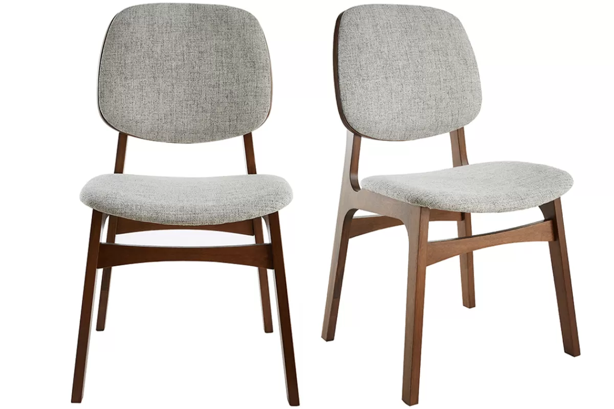 Miliboo Sillas Modernas | Sillas De Madera-Set de 2 sillas vintage de tela gris claro y patas de nogal SOQUETTE