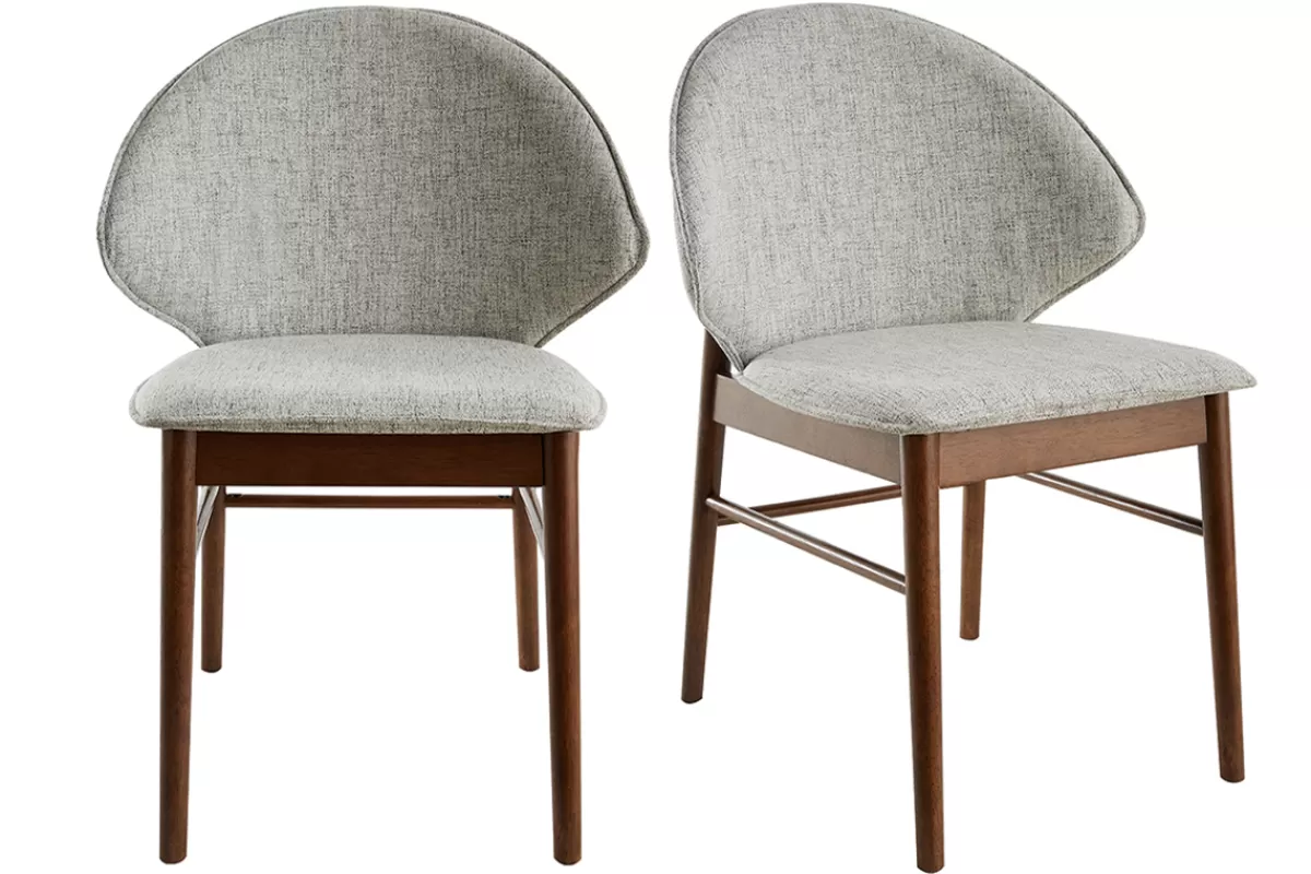 Miliboo Sillas Modernas | Sillas De Madera-Set de 2 sillas vintage de tela gris claro y patas de nogal SPIKE