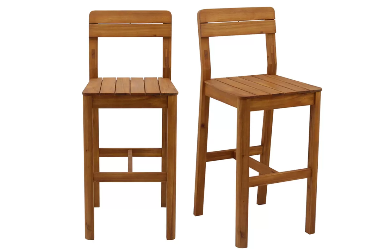 Miliboo Taburetes De Bar | Silla De Jardín-Set de 2 taburetes altos de jardín de madera maciza 80 cm AKIS