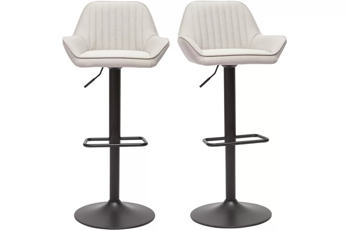 Miliboo Taburetes De Bar-Set de 2 taburetes de cocina ajustable de tela beige y metal negro RONNIE