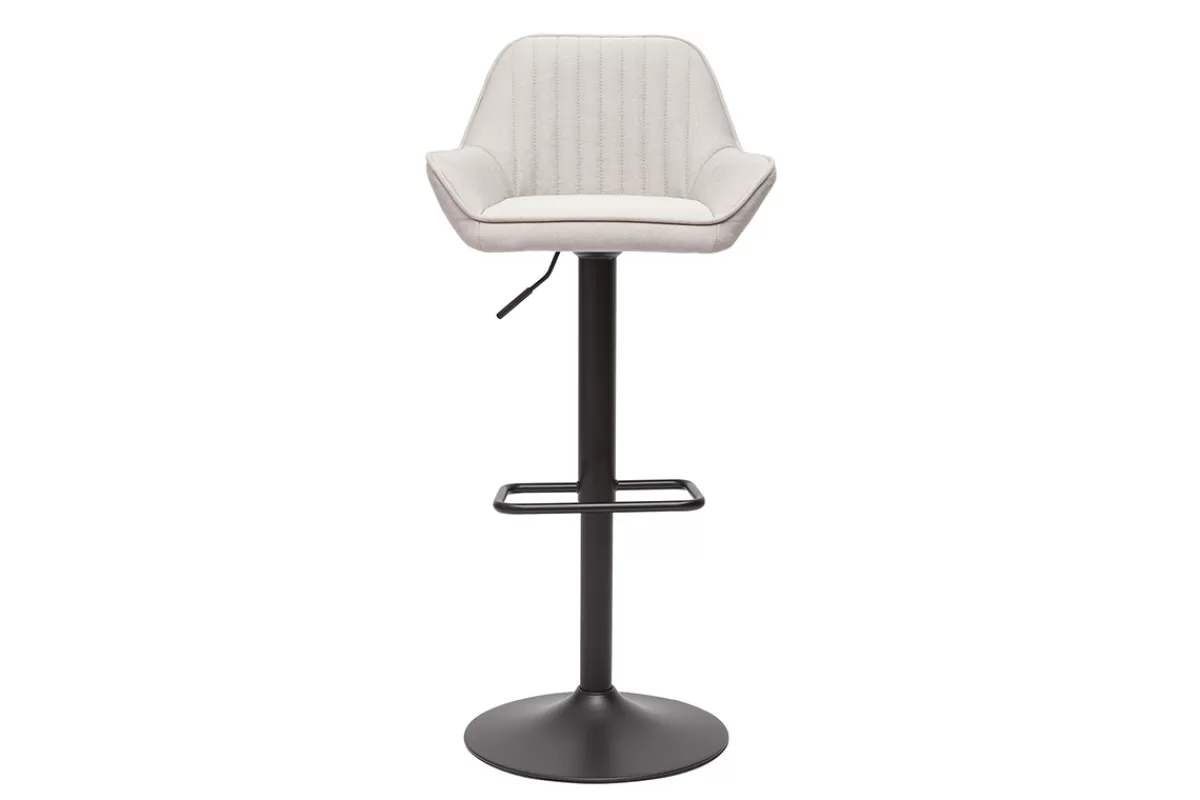 Miliboo Taburetes De Bar-Set de 2 taburetes de cocina ajustable de tela beige y metal negro RONNIE