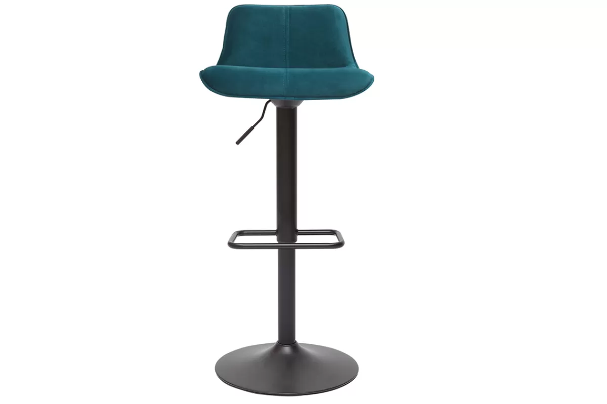 Miliboo Taburetes De Bar-Set de 2 taburetes de cocina ajustables 360º de terciopelo azul petróleo y metal negro BOOST