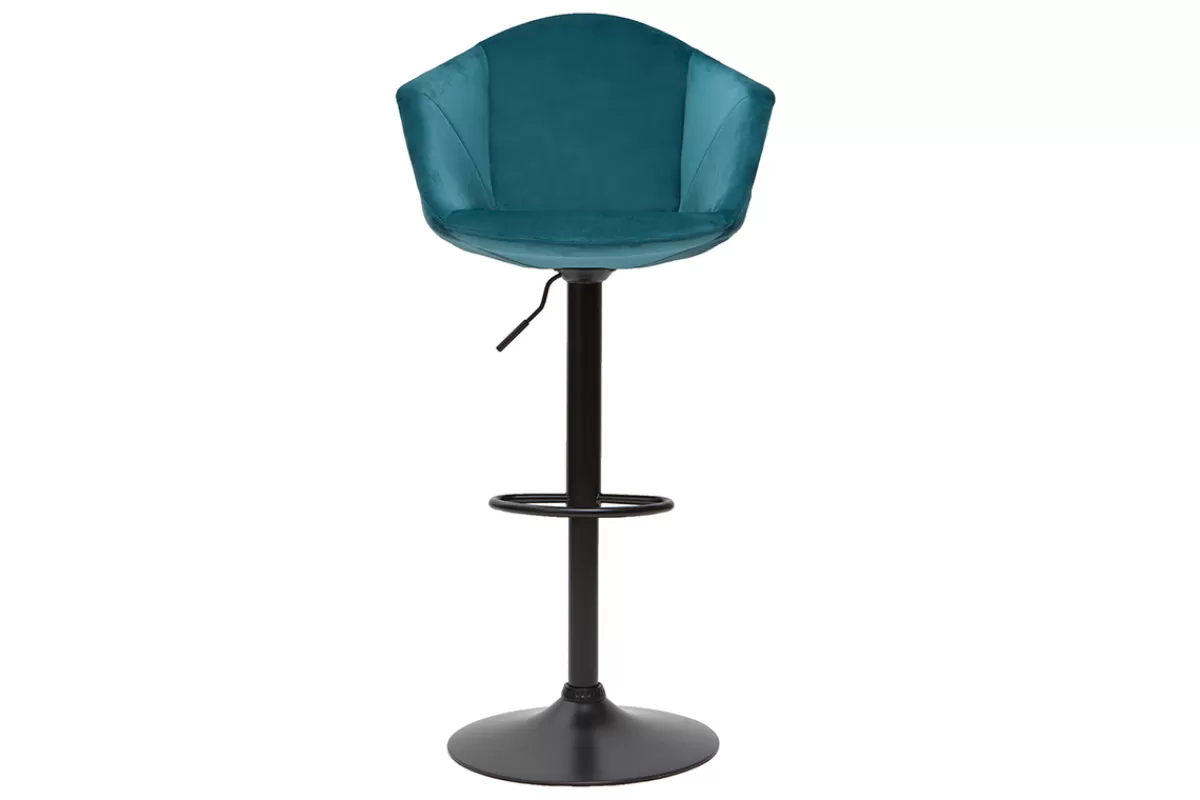Miliboo Taburetes De Bar-Set de 2 taburetes de cocina ajustables 360º de terciopelo azul petróleo y metal TAYA