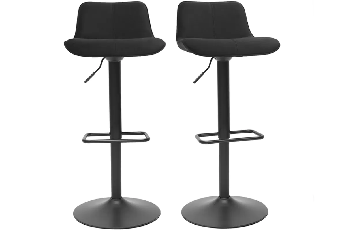 Miliboo Taburetes De Bar-Set de 2 taburetes de cocina ajustables 360º negros de terciopelo y metal BOOST