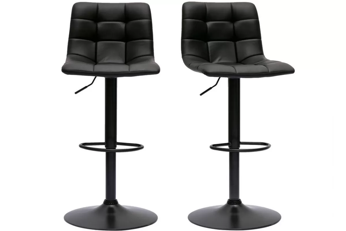 Miliboo Taburetes De Bar-Set de 2 taburetes de cocina ajustables de diseño negro 65 cm MAXWELL