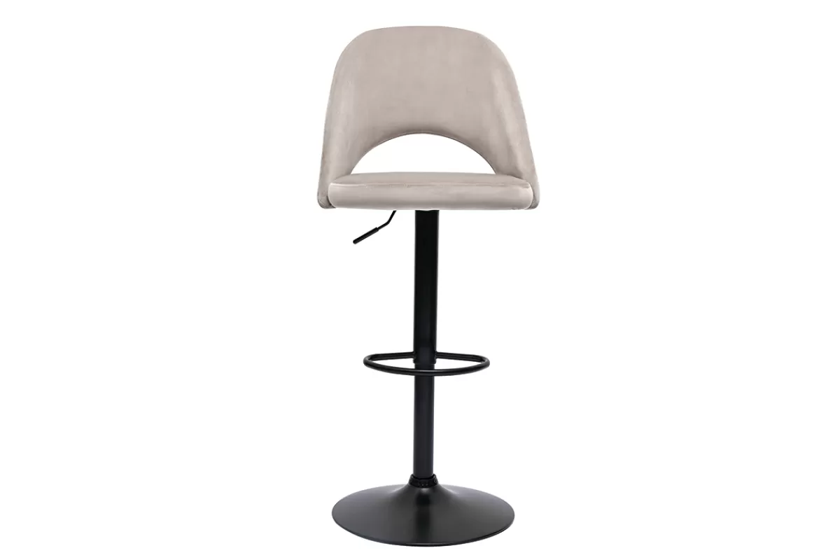 Miliboo Taburetes De Bar-Set de 2 taburetes de cocina ajustables de terciopelo color topo y metal negro COSETTE
