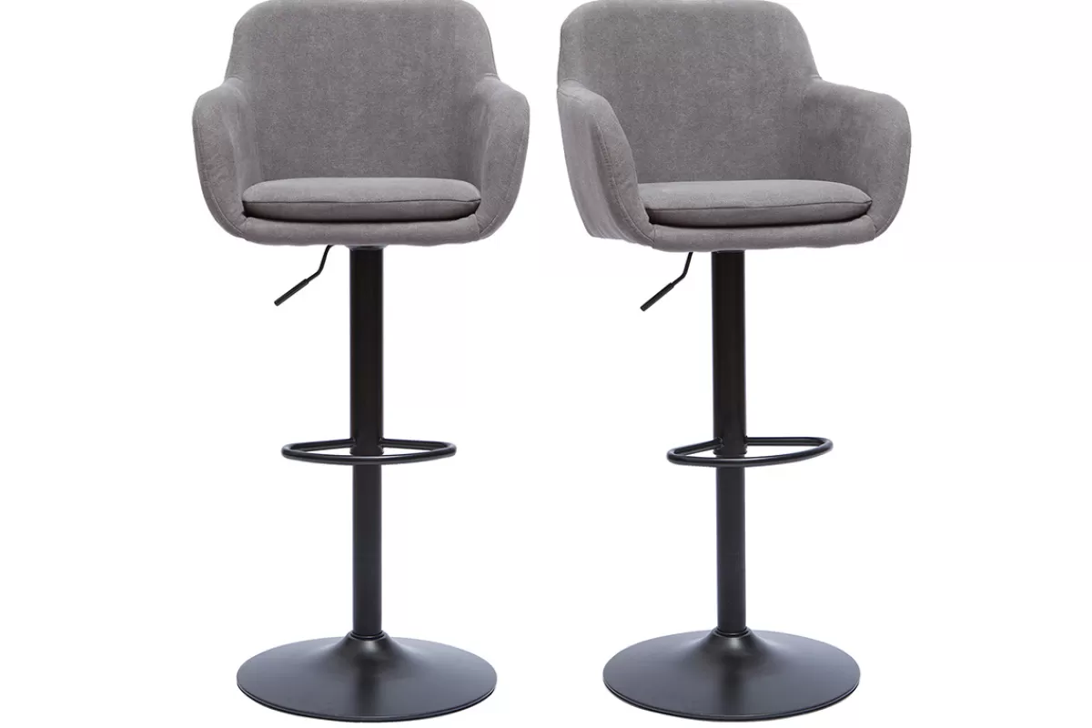 Miliboo Taburetes De Bar-Set de 2 taburetes de cocina ajustables efecto terciopelo gris claro AMIKA