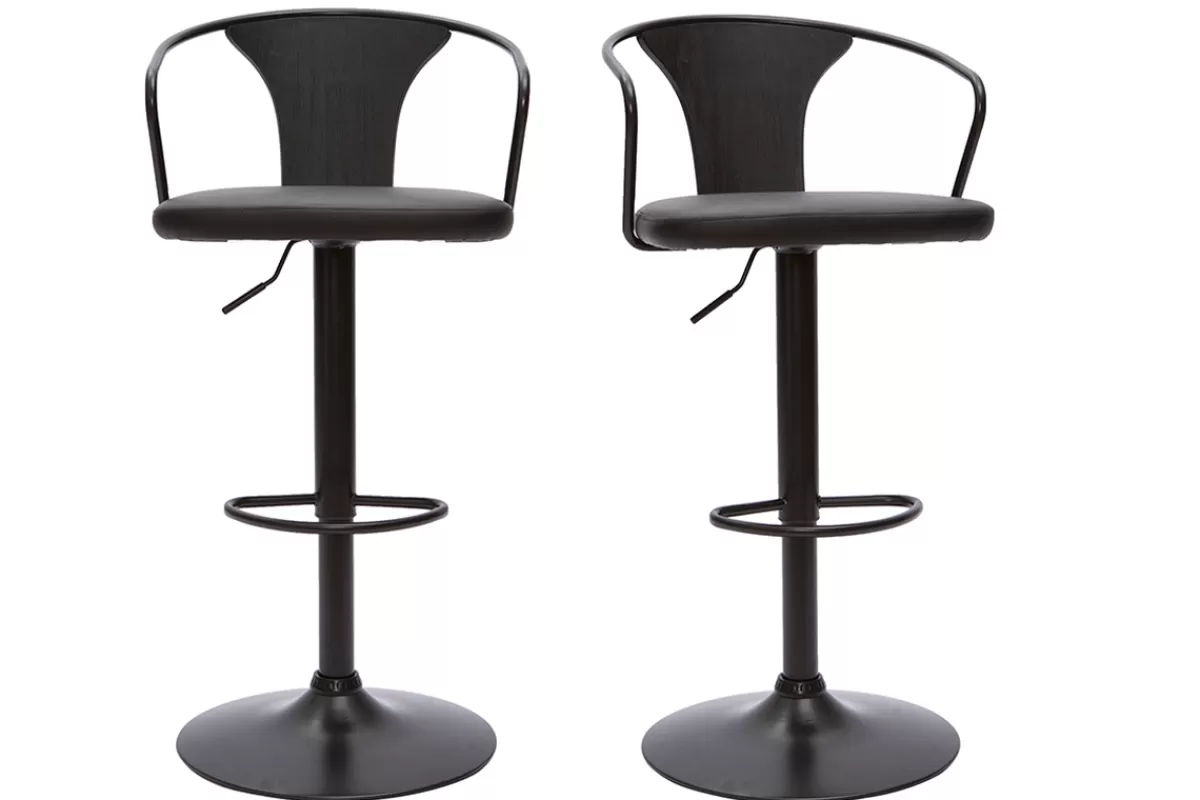 Miliboo Taburetes De Bar-Set de 2 taburetes de cocina ajustables negros estilo industrial BECKETT