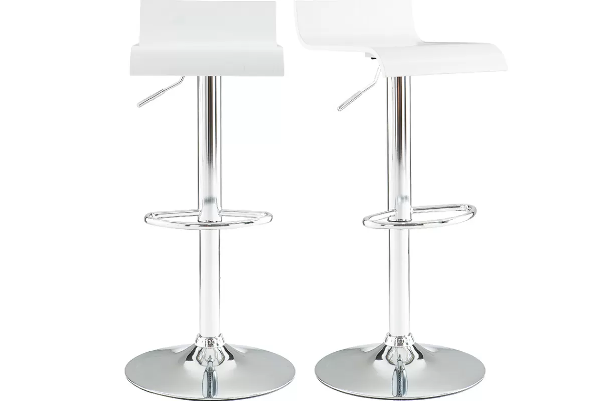 Miliboo Taburetes De Bar-Set de 2 taburetes de cocina blancos con madera y acero cromado SURF V2