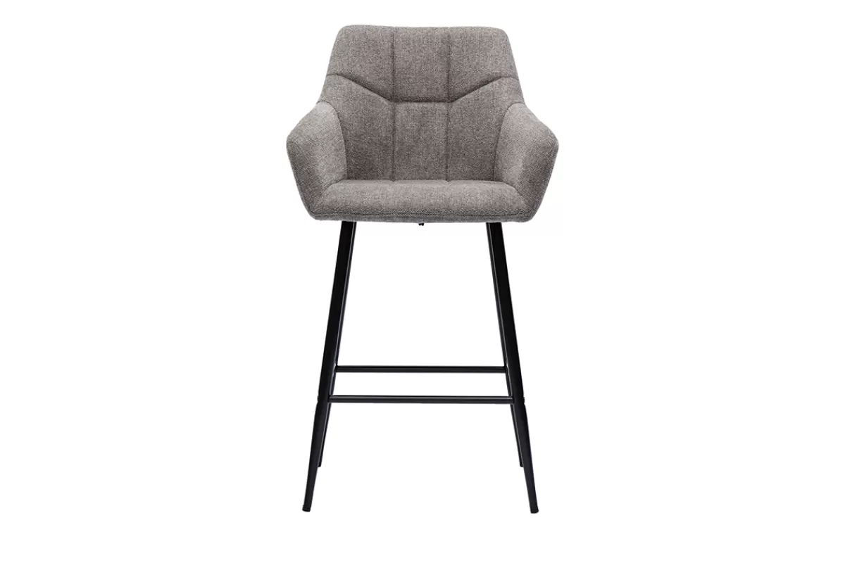 Miliboo Taburetes De Bar-Set de 2 taburetes de cocina con asiento acolchado de tela efecto aterciopelado texturizado gris y metal negro 65 cm MONTERO