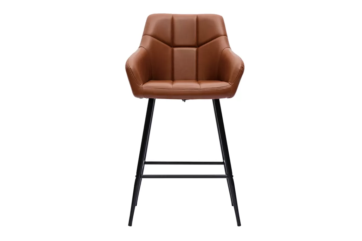 Miliboo Taburetes De Bar-Set de 2 taburetes de cocina con asiento acolchado marrón y metal negro 65 cm MONTERO