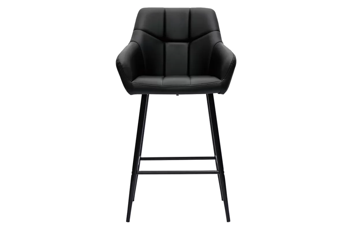 Miliboo Taburetes De Bar-Set de 2 taburetes de cocina con asiento acolchado negro y metal negro 65 cm MONTERO