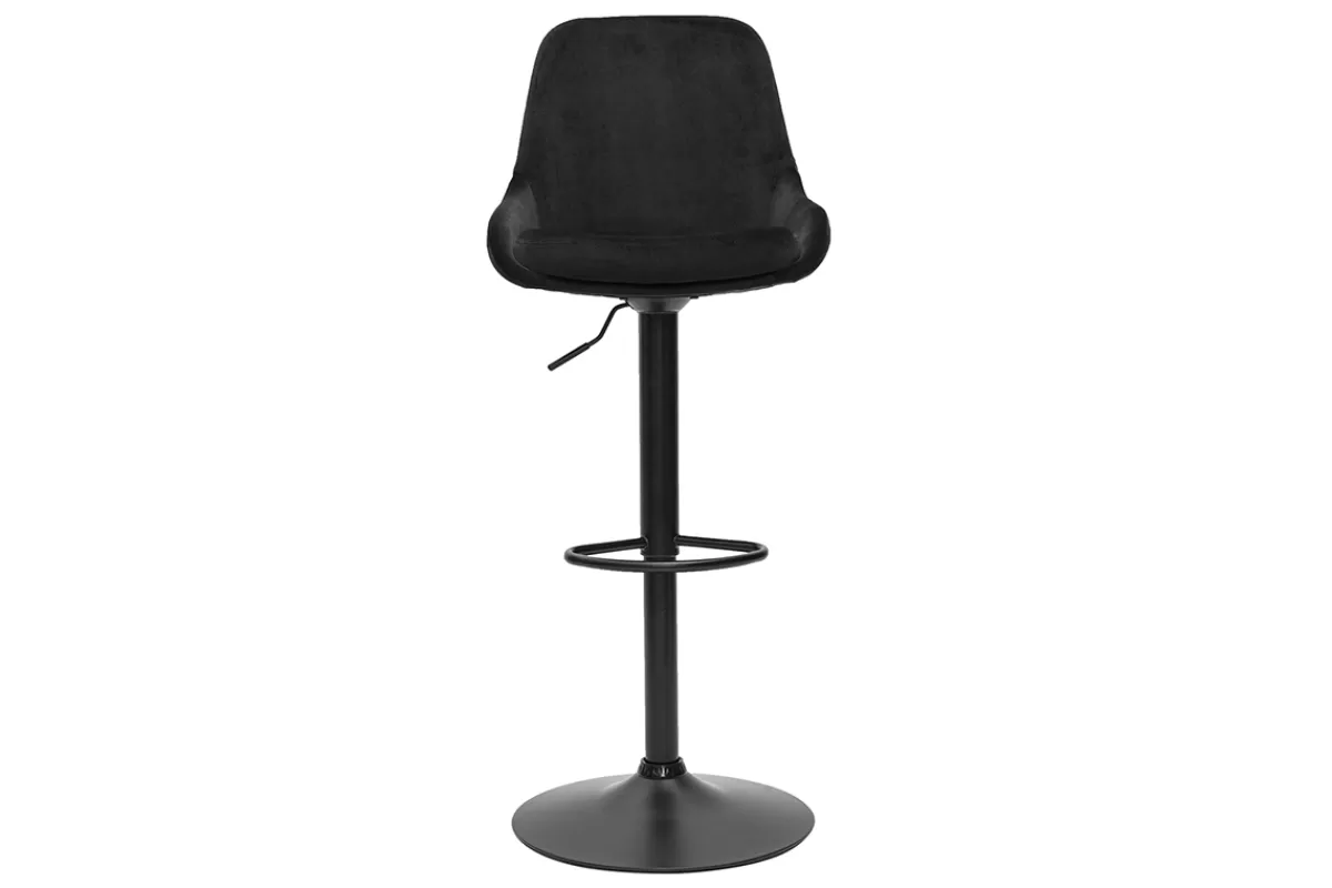 Miliboo Taburetes De Bar-Set de 2 taburetes de cocina de diseño ajustables 360º de terciopelo azul petróleo y metal negro HOLO
