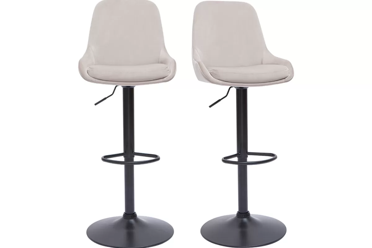 Miliboo Taburetes De Bar-Set de 2 taburetes de cocina de diseño ajustables 360º de terciopelo topo y metal negro HOLO