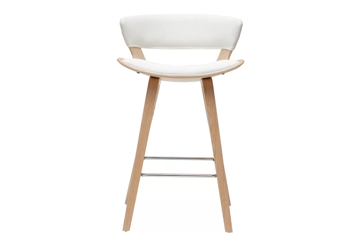 Miliboo Taburetes De Bar-Set de 2 taburetes de cocina de diseño blanco con madera clara 65 cm SYRAH
