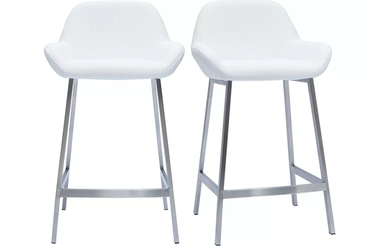 Miliboo Taburetes De Bar-Set de 2 taburetes de cocina de diseño blancos con pie de metal RINGER