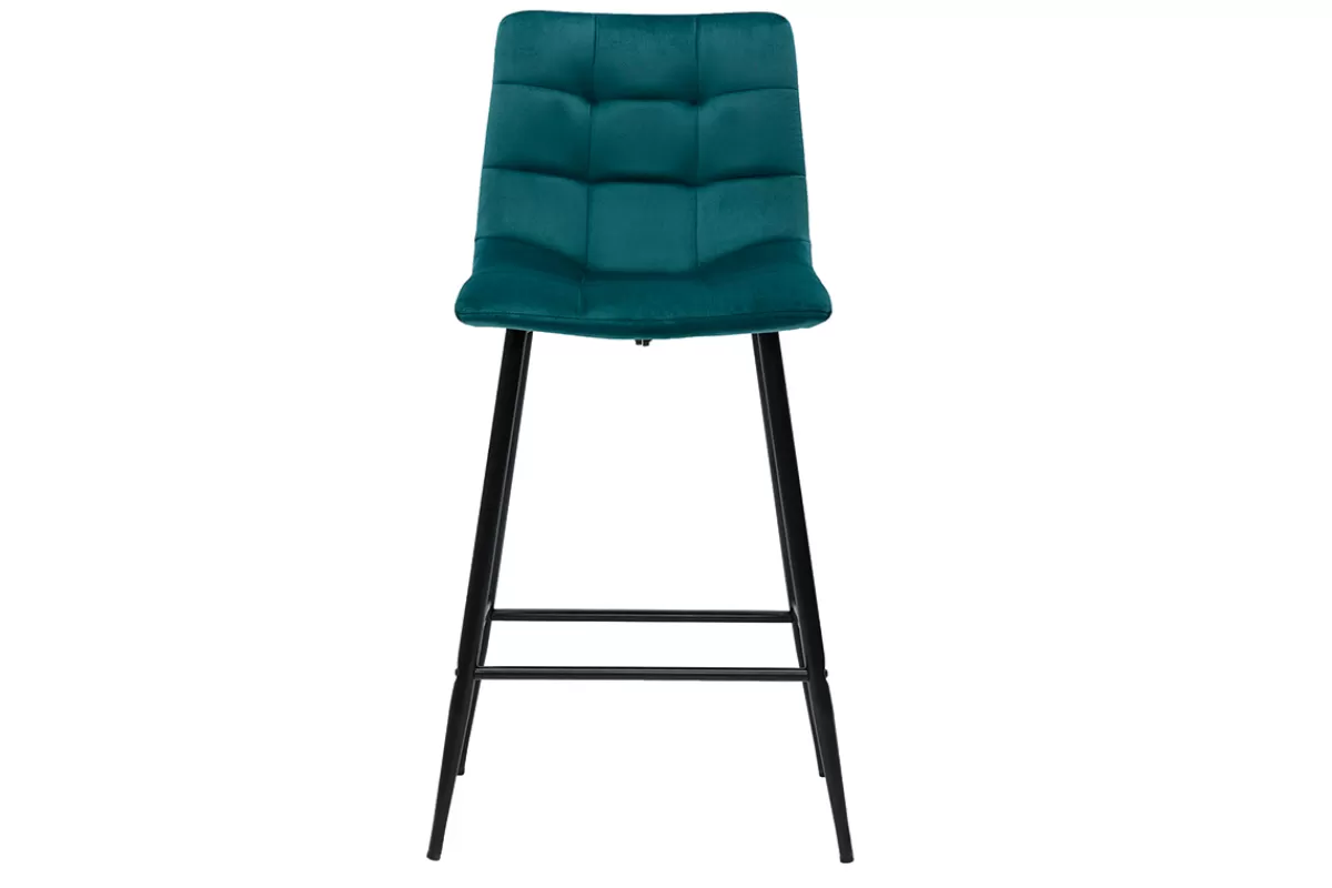 Miliboo Taburetes De Bar-Set de 2 taburetes de cocina de diseño de terciopelo azul petróleo 65 cm MAXWELL