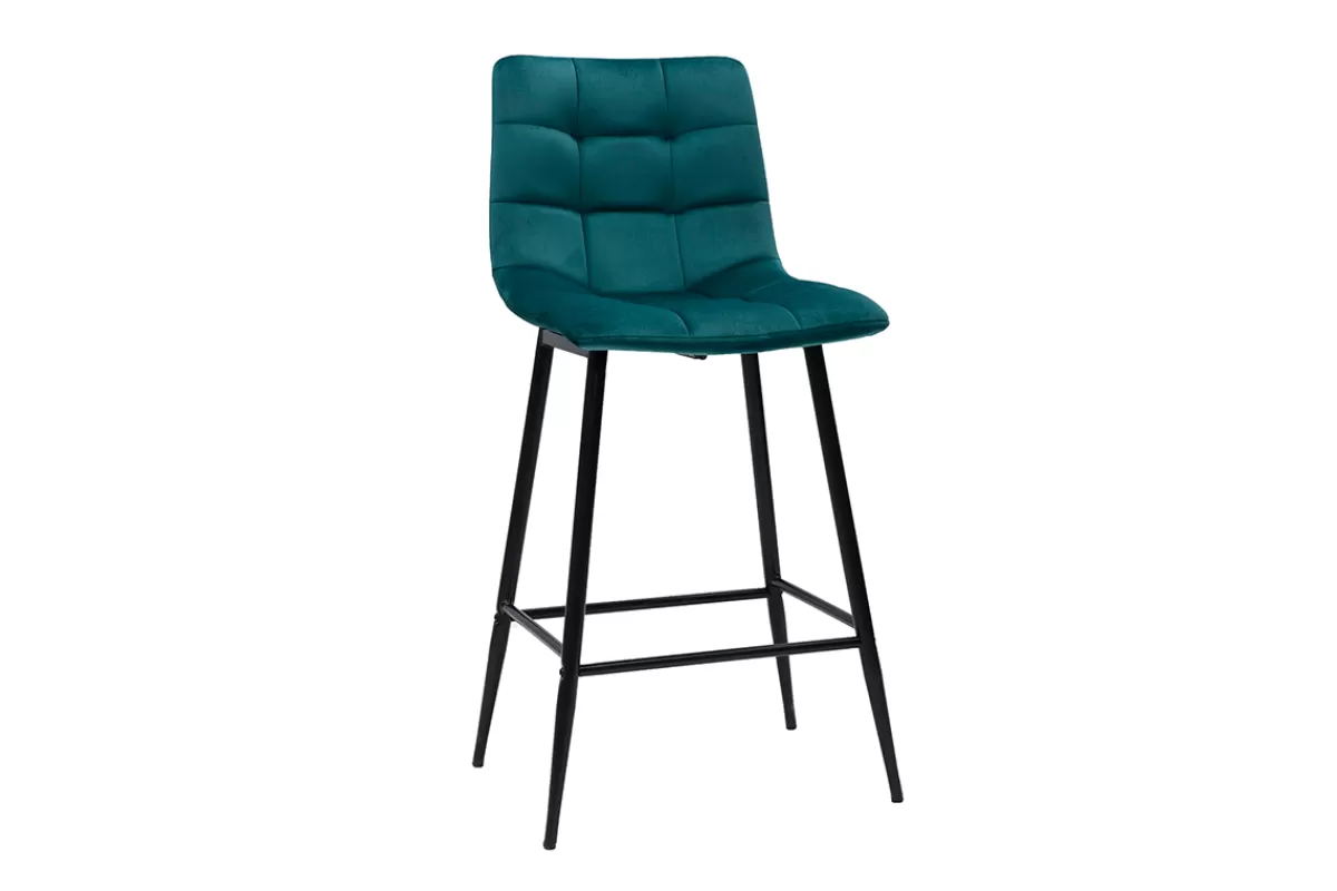 Miliboo Taburetes De Bar-Set de 2 taburetes de cocina de diseño de terciopelo azul petróleo 65 cm MAXWELL