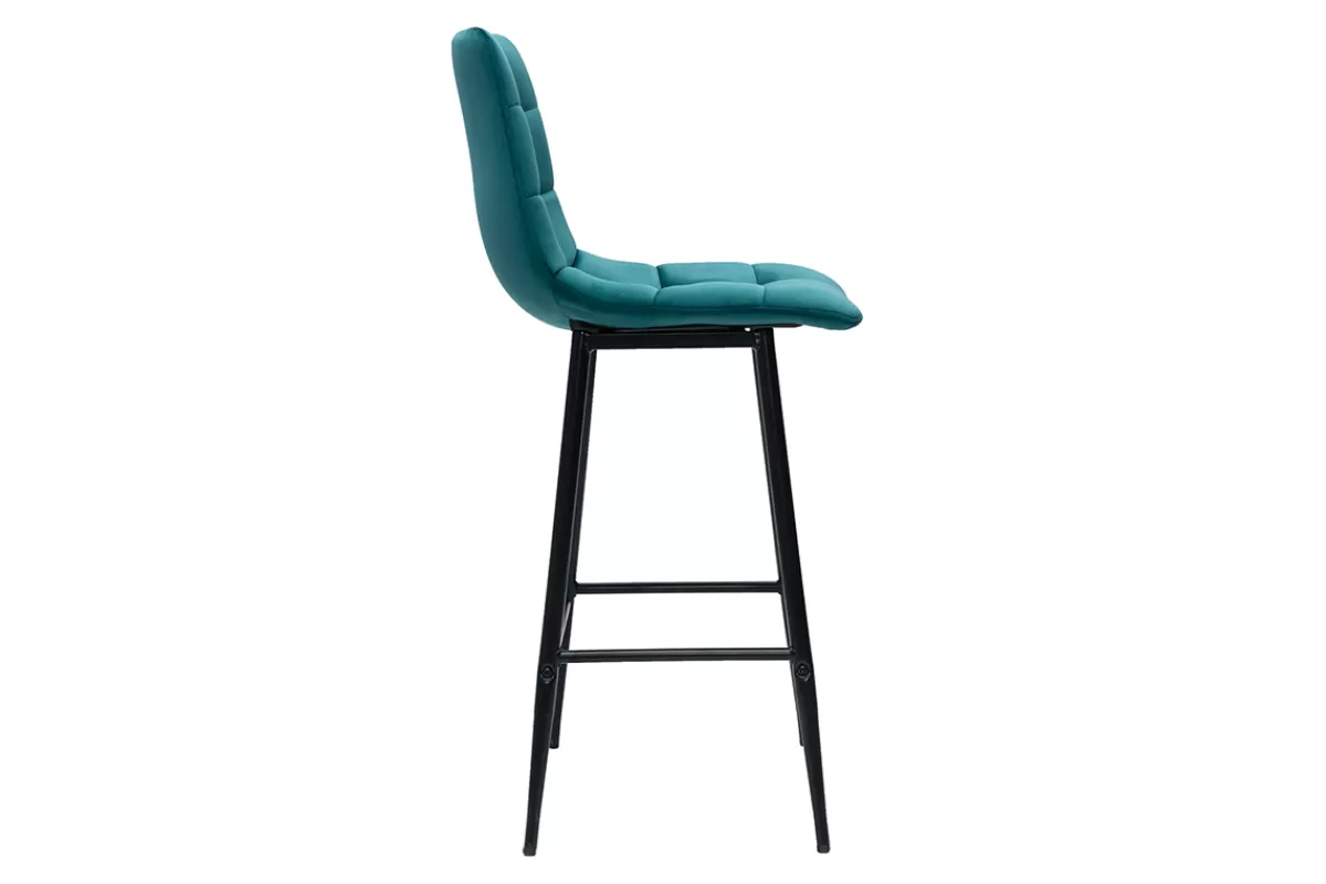 Miliboo Taburetes De Bar-Set de 2 taburetes de cocina de diseño de terciopelo azul petróleo 65 cm MAXWELL