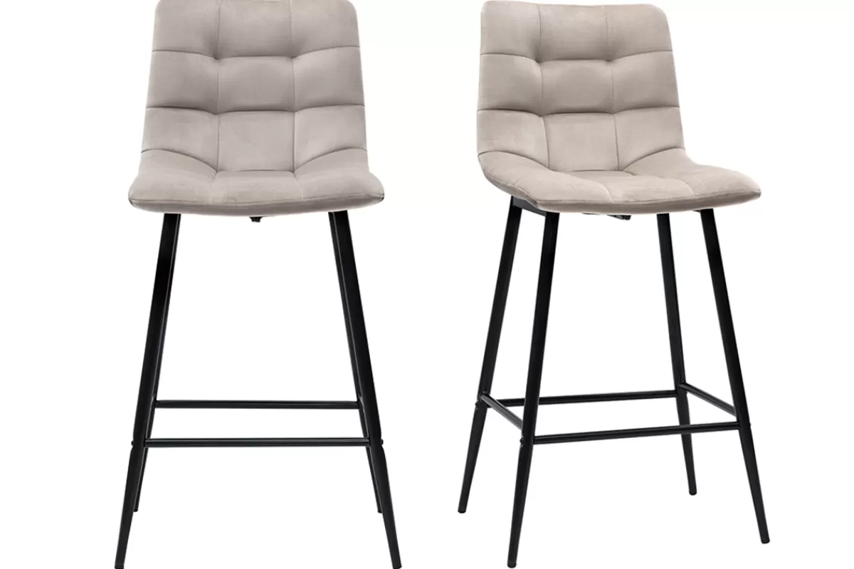 Miliboo Taburetes De Bar-Set de 2 taburetes de cocina de diseño de terciopelo topo 65 cm MAXWELL