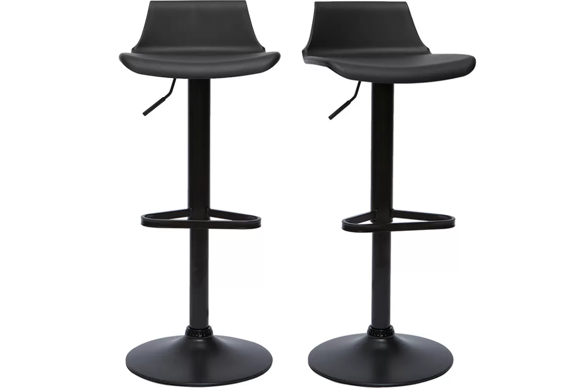 Miliboo Taburetes De Bar-Set de 2 taburetes de cocina de diseño negro ajustables 360º KRONOS