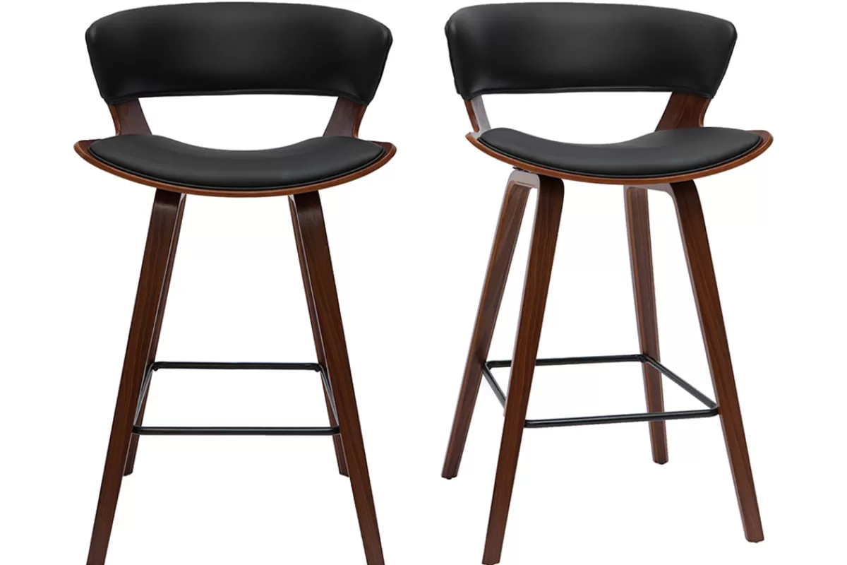 Miliboo Taburetes De Bar-Set de 2 taburetes de cocina de diseño negro con madera oscura 65 cm SYRAH
