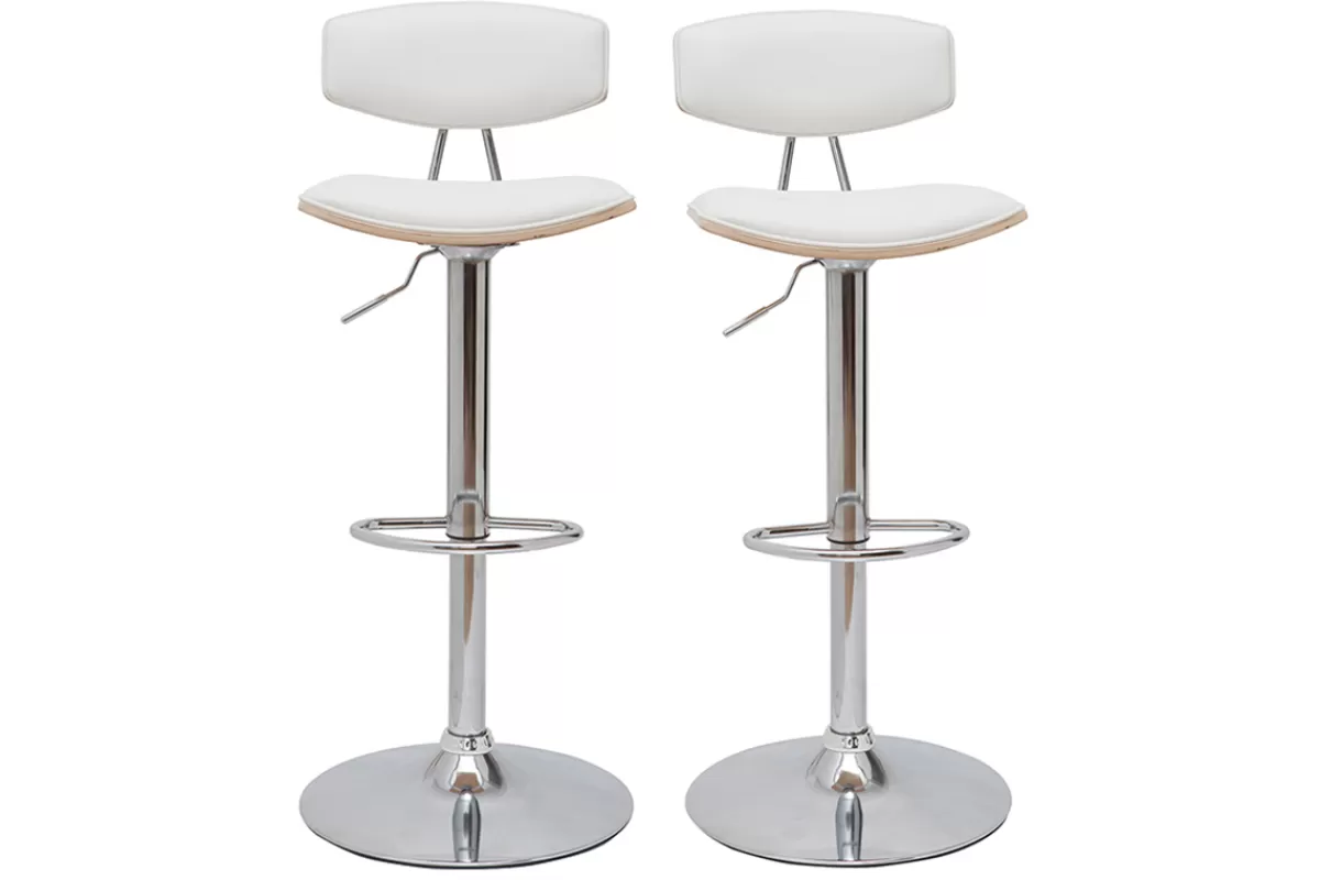 Miliboo Taburetes De Bar-Set de 2 taburetes de cocina de diseño regulable blanco y madera clara VASCO