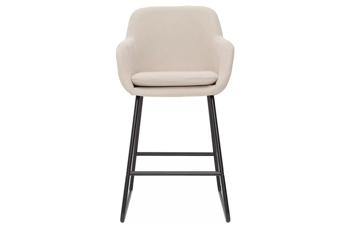 Miliboo Taburetes De Bar-Set de 2 taburetes de cocina de tejido efecto aterciopelado beige de 65 cm AMIKA