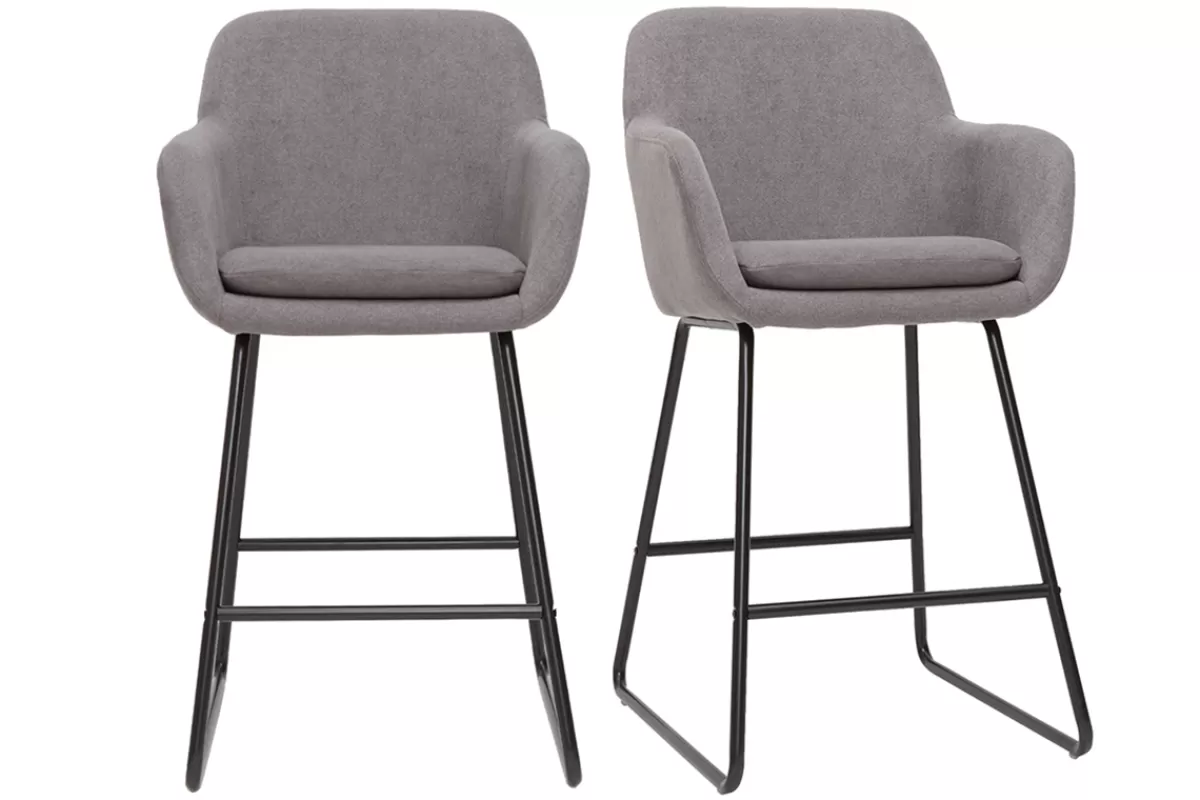 Miliboo Taburetes De Bar-Set de 2 taburetes de cocina de tejido efecto aterciopelado gris de 75 cm AMIKA