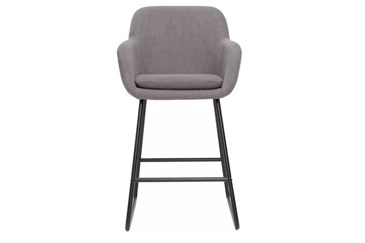 Miliboo Taburetes De Bar-Set de 2 taburetes de cocina de tejido efecto aterciopelado gris de 75 cm AMIKA