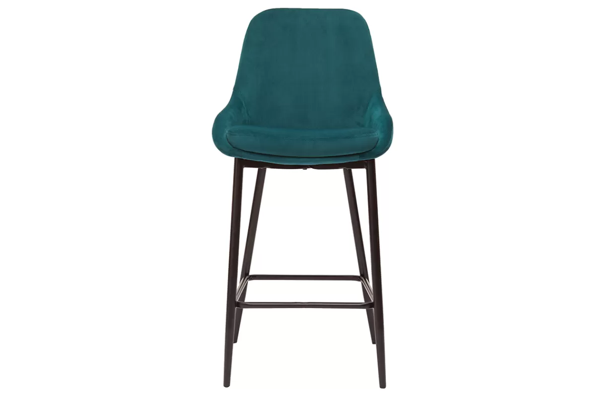Miliboo Taburetes De Bar-Set de 2 taburetes de cocina de terciopelo azul petróleo y metal negro 65 cm de altura HOLO