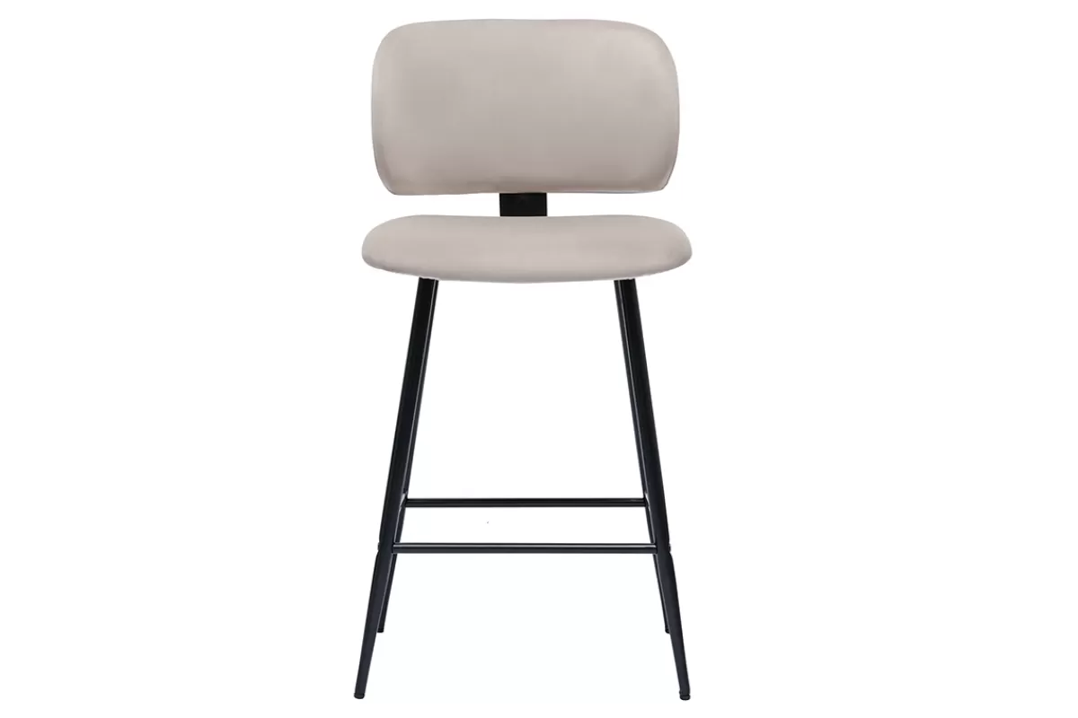Miliboo Taburetes De Bar-Set de 2 taburetes de cocina de terciopelo color topo y metal negro 70 cm de altura ATRIUM