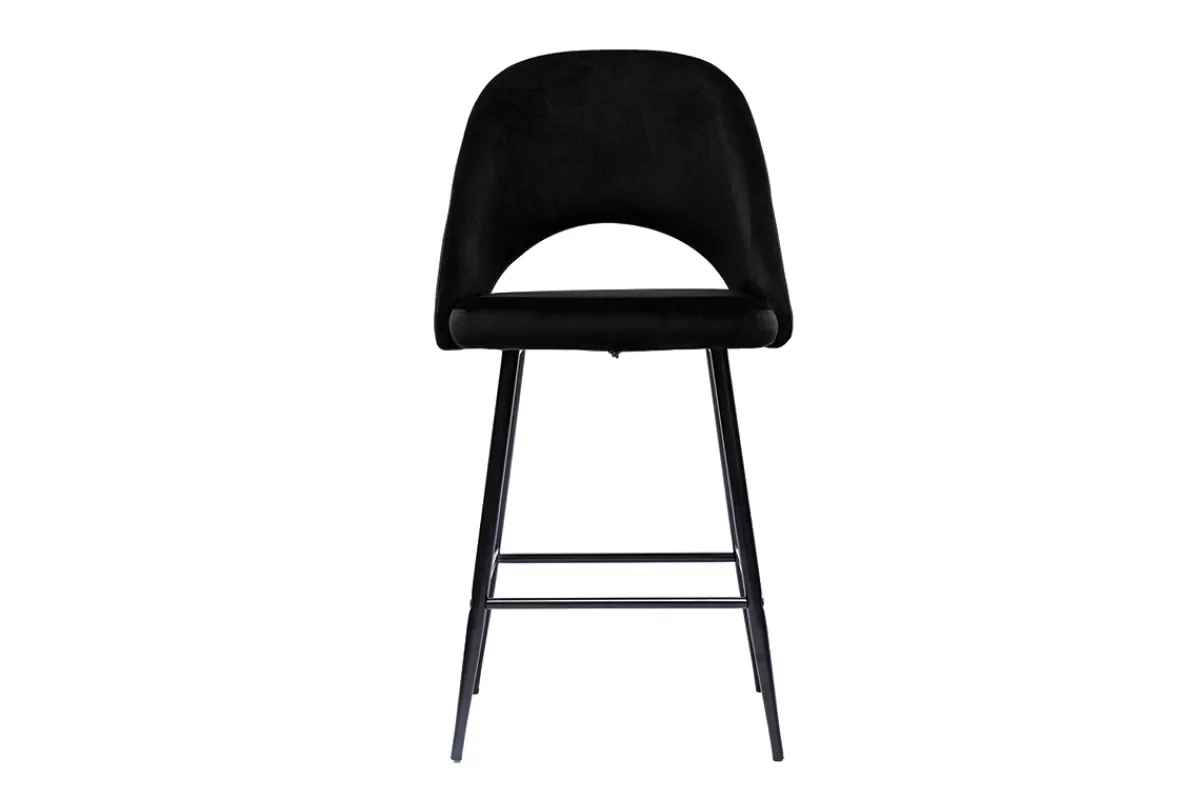 Miliboo Taburetes De Bar-Set de 2 taburetes de cocina de terciopelo negro y metal 65 cm COSETTE