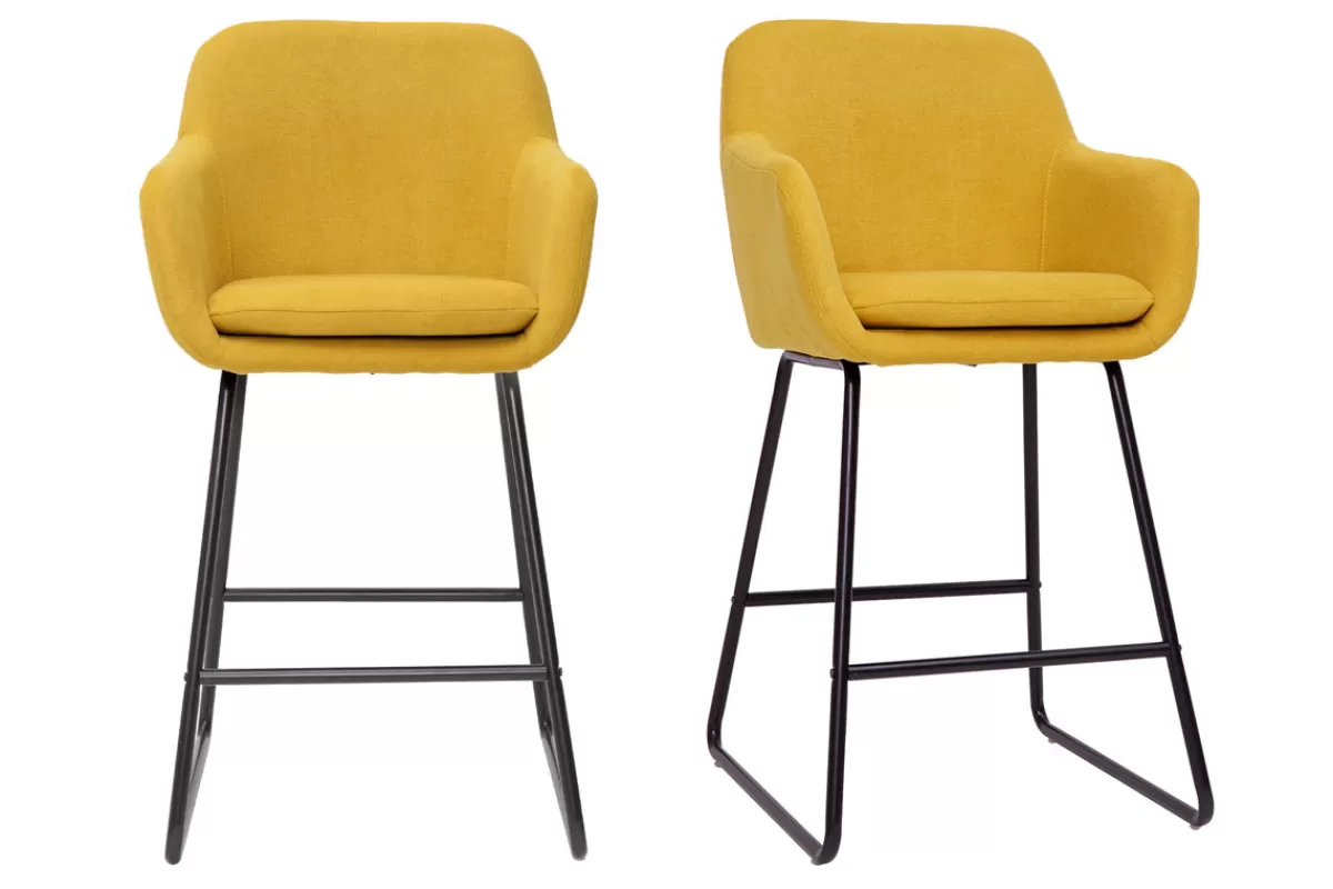 Miliboo Taburetes De Bar-Set de 2 taburetes de cocina efecto aterciopelado amarillo mostaza 65 cm AMIKA
