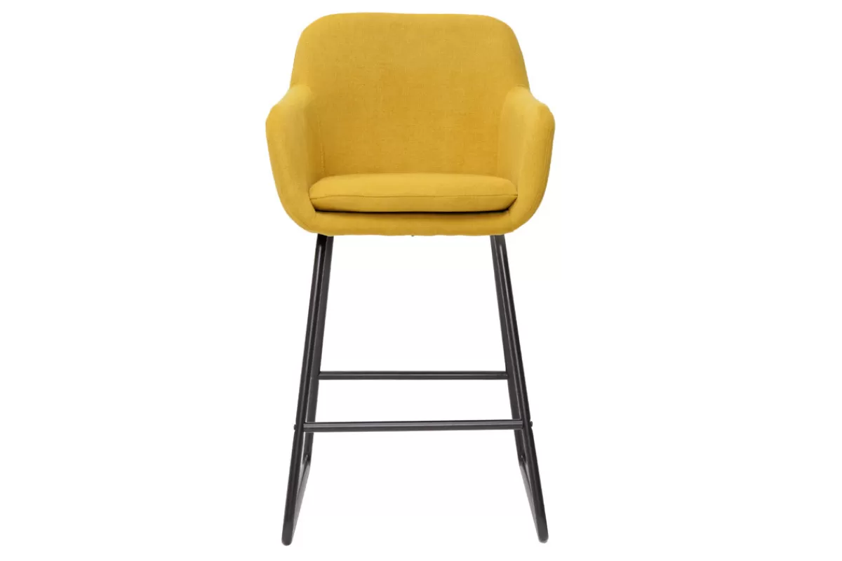 Miliboo Taburetes De Bar-Set de 2 taburetes de cocina efecto aterciopelado amarillo mostaza 65 cm AMIKA